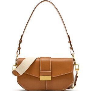 Women Leather Small Shoulder Bag Crossbody Purse with Dual Straps Brown